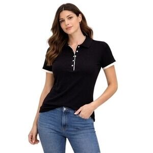 Maggie Lane Black Textured Short Sleeve‎ Polo Shirt Women's Size L G